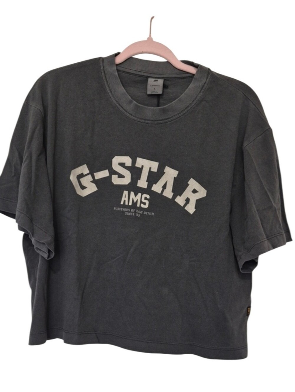 G-Star RAW Washed Boxy Graphic Cropped T-Shirt Dark Black Women's Large NWT